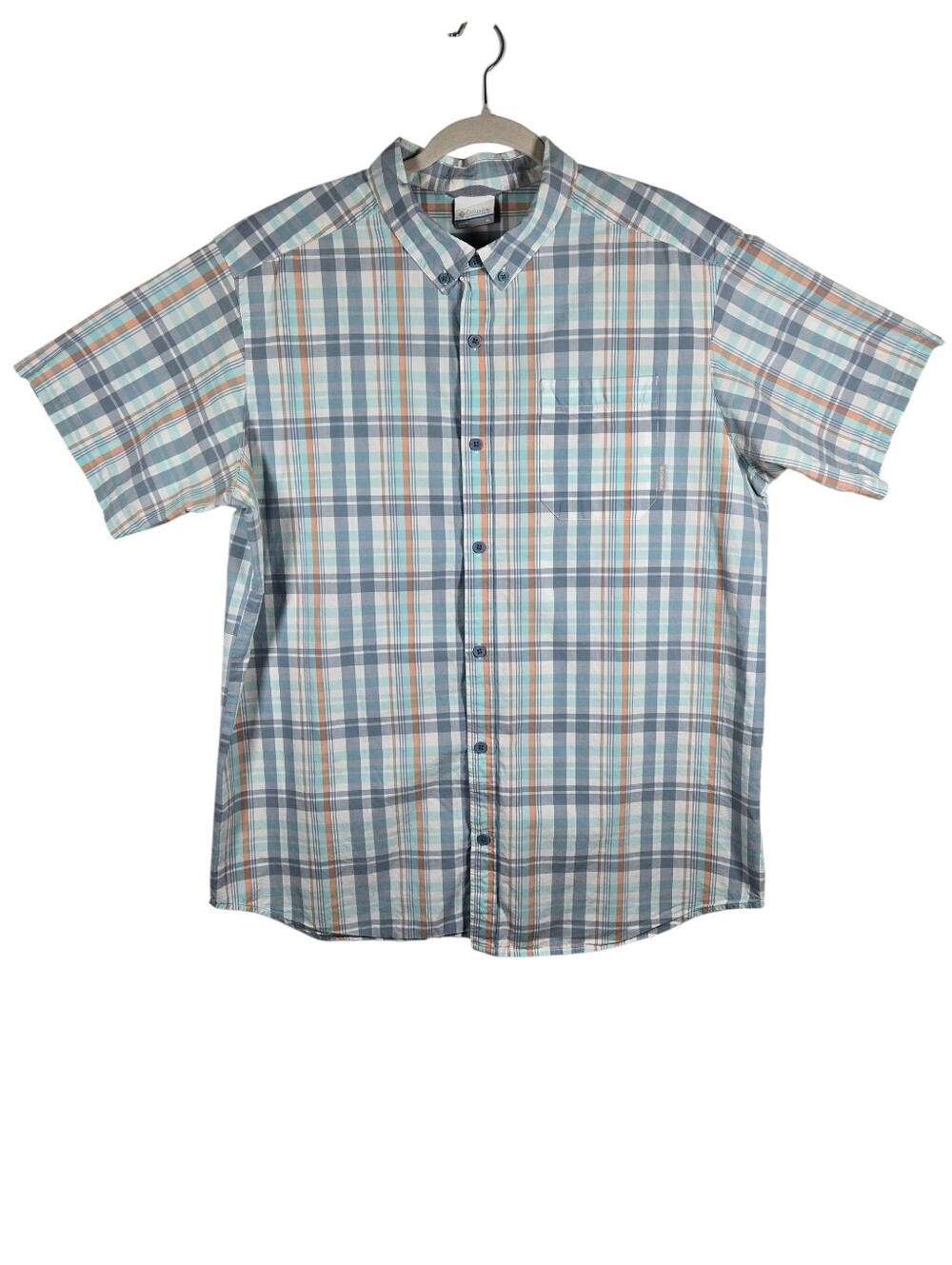 Columbia Plaid Cotton Short Sleeve Button Down Camp Shirt Mens Size XL